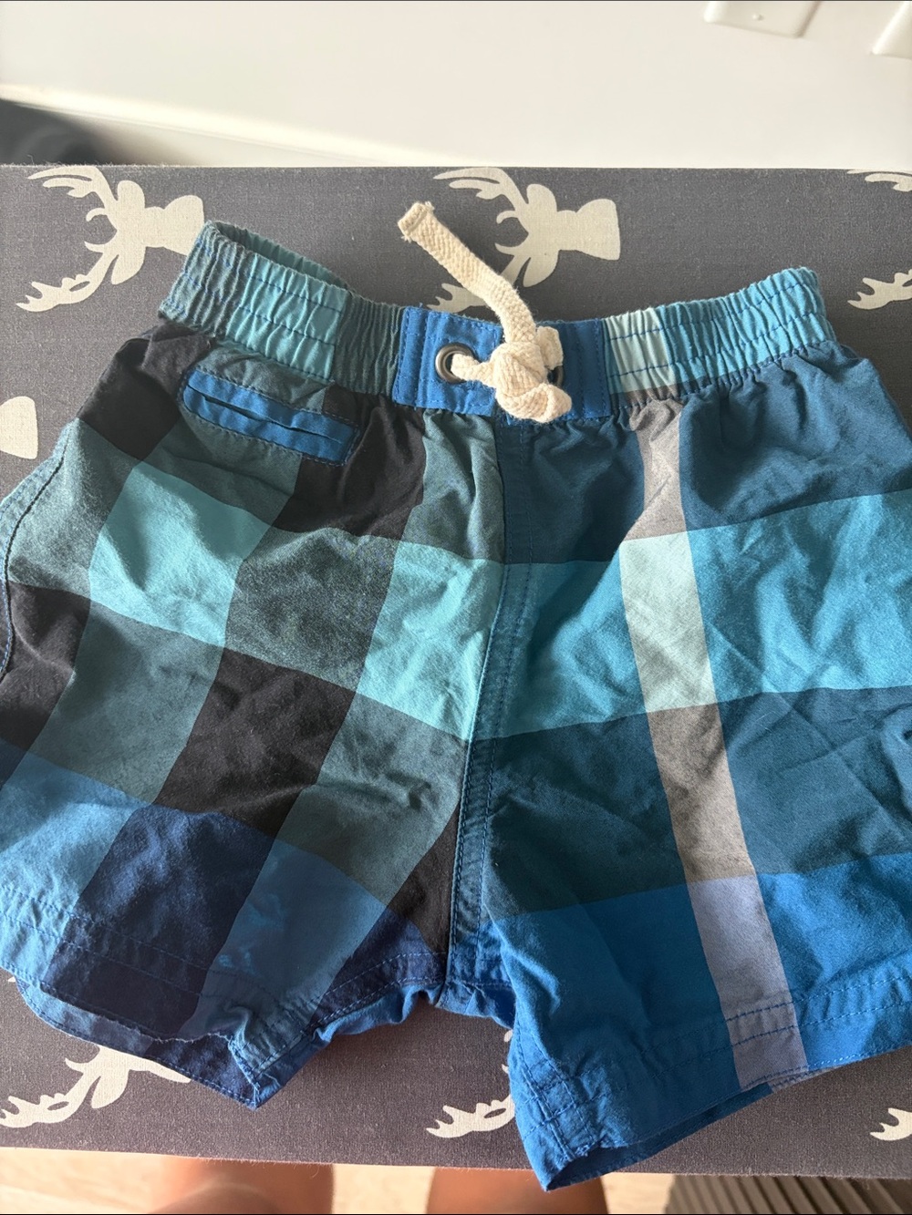 Burberry Blue Teal Plaid Elastic Waist Shorts